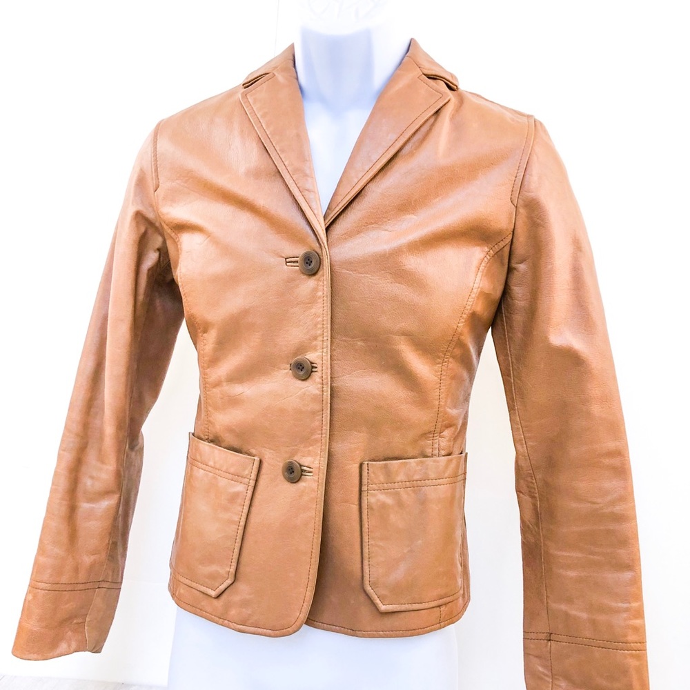 GAP tan leather blazer coat